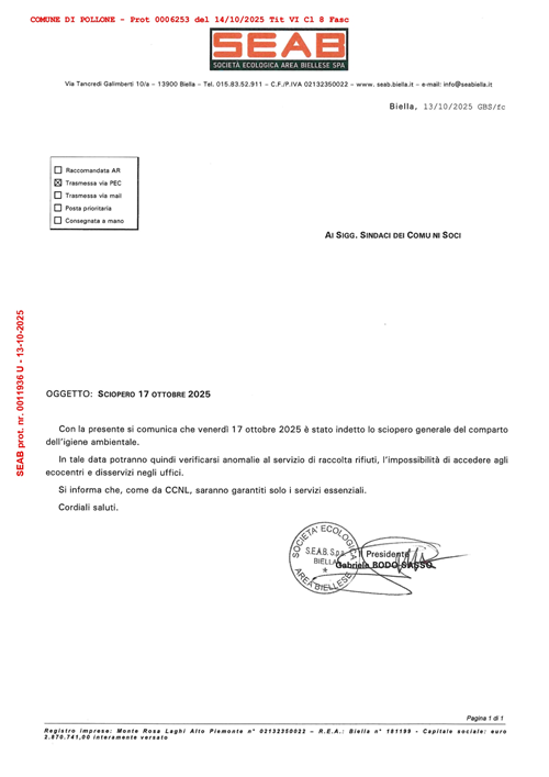 Sciopero raccolta rifiuti 17 ottobre 2025