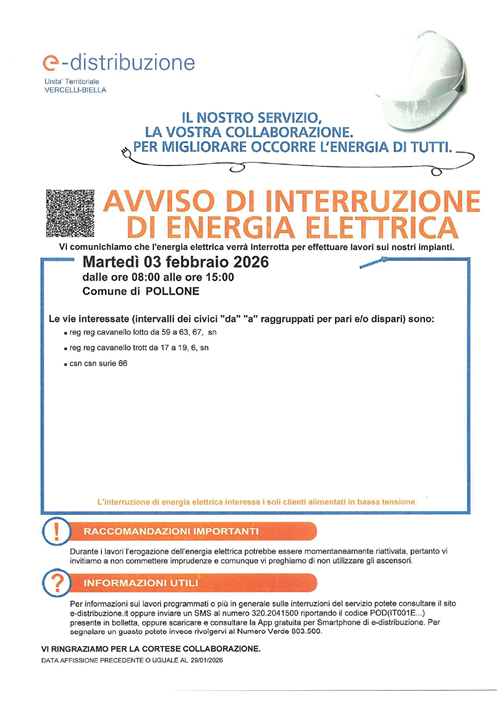 Avviso di interruzione Energia Elettrica